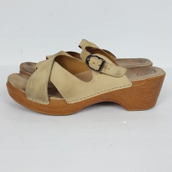 Dansko US 10 EU 40  Beige Leather Clogs Strappy - Picture 2 of 7